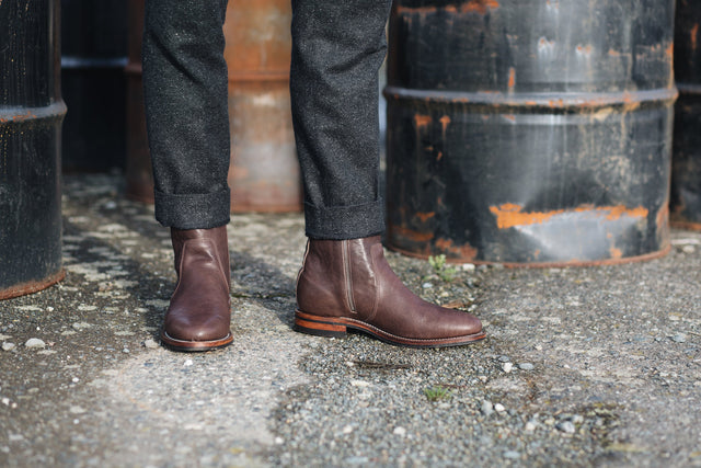 Side Zip Dark Brown Washed Horsehide - VIBERG